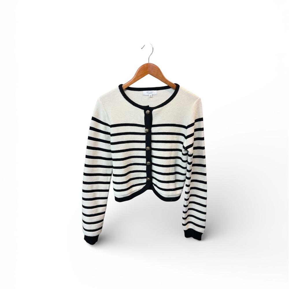 Studio by The Workshop Striped Cropped Cardigan Medium Old Money Preppy